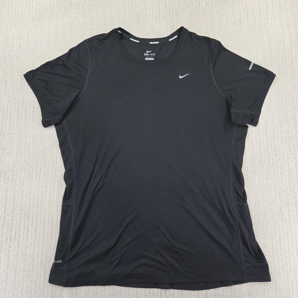 Nike Shirt Womens 1X Black Dri-FIT Short Sleeve Running Training Top 520499-010